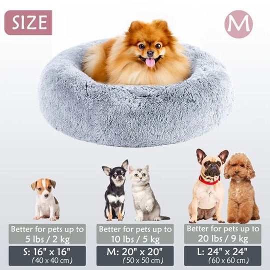 Panier pour animaux en forme de donut apaisant | Panier pour chiens et chats en fausse fourrure lavable