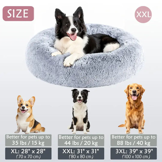 Panier pour animaux en forme de donut apaisant | Panier pour chiens et chats en fausse fourrure lavable