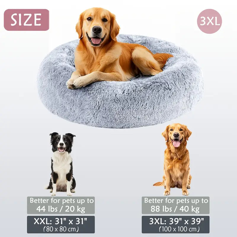 Panier pour animaux en forme de donut apaisant | Panier pour chiens et chats en fausse fourrure lavable