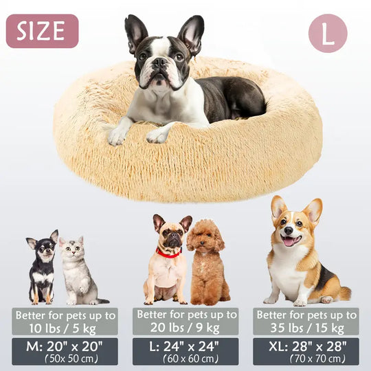 Panier pour animaux en forme de donut apaisant | Panier pour chiens et chats en fausse fourrure lavable