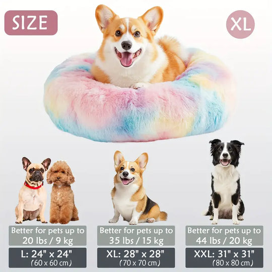 Panier pour animaux en forme de donut apaisant | Panier pour chiens et chats en fausse fourrure lavable