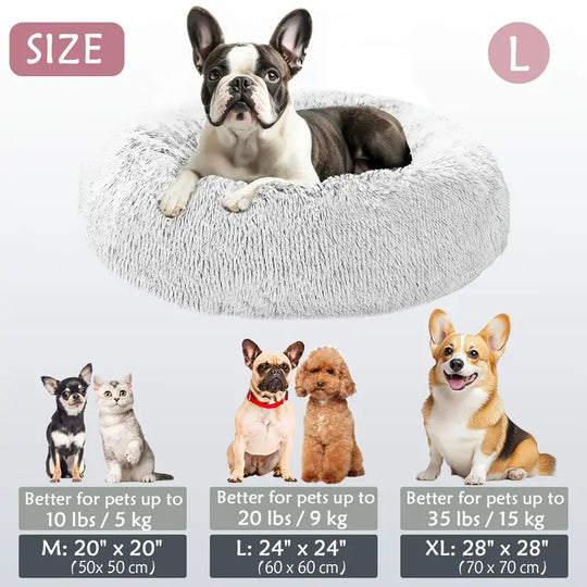 Panier pour animaux en forme de donut apaisant | Panier pour chiens et chats en fausse fourrure lavable