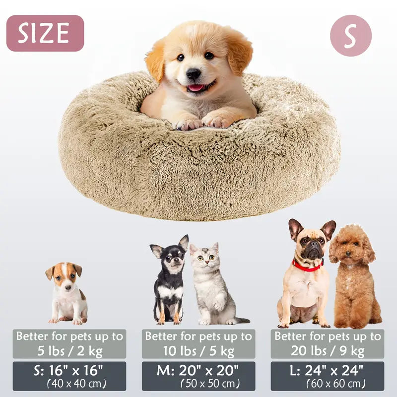 Kalmerende Donut Huisdierenmand | Wasbare Kunstbont Honden & Katten Mand