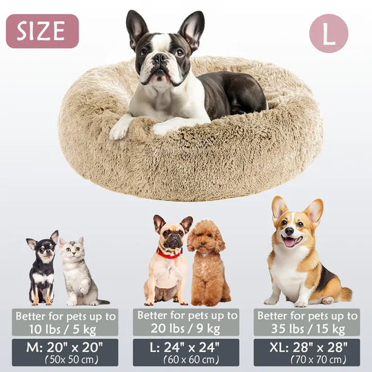 Panier pour animaux en forme de donut apaisant | Panier pour chiens et chats en fausse fourrure lavable