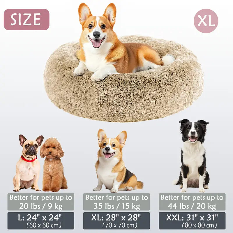 Kalmerende Donut Huisdierenmand | Wasbare Kunstbont Honden & Katten Mand