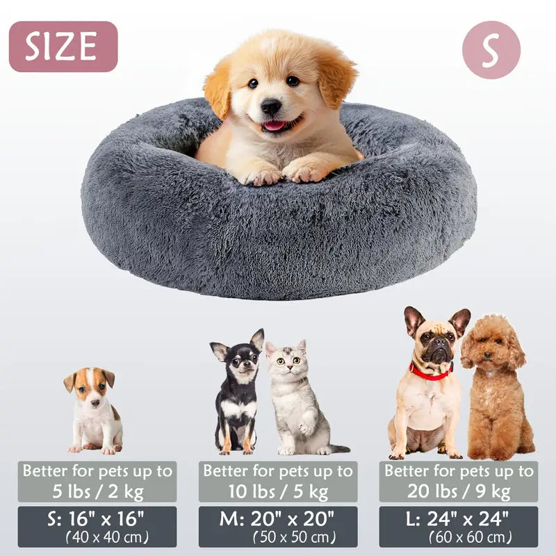 Kalmerende Donut Huisdierenmand | Wasbare Kunstbont Honden & Katten Mand