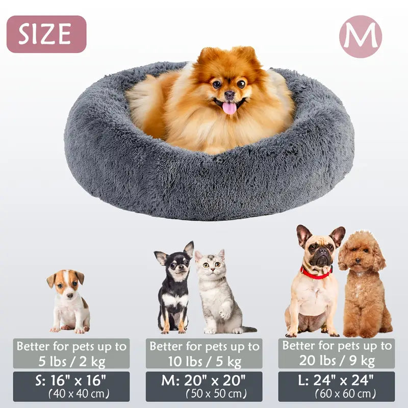 Kalmerende Donut Huisdierenmand | Wasbare Kunstbont Honden & Katten Mand