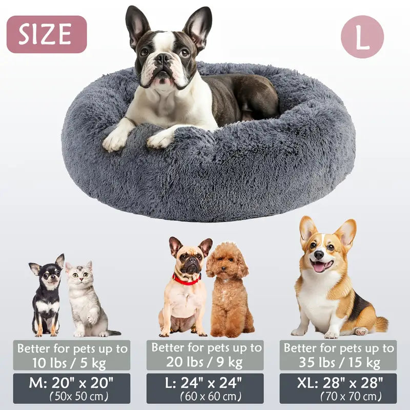 Kalmerende Donut Huisdierenmand | Wasbare Kunstbont Honden & Katten Mand