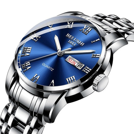 Orologio Bicolore da Uomo | Quadrante Blu Luminoso con Giorno e Data
