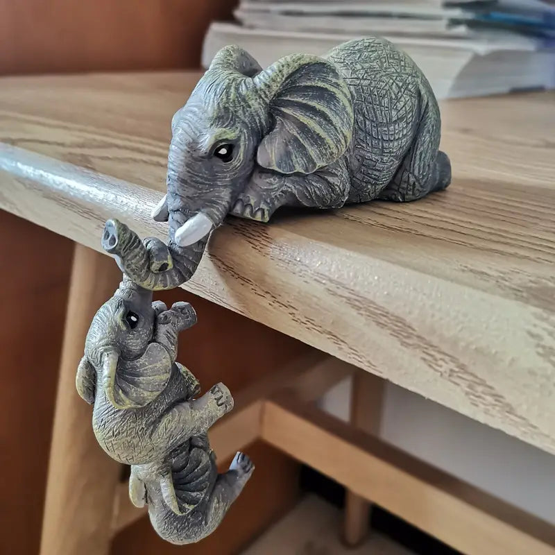 Elephant Family Figurines | Set of 3 Detailed Resin Ornaments for Home & Garden