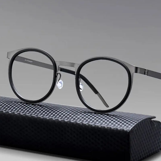 Men's Retro Titanium Glasses | Round Gunmetal Frame for Daily Use