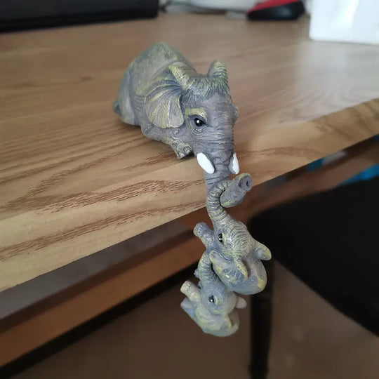Elephant Family Figurines | Set of 3 Detailed Resin Ornaments for Home & Garden