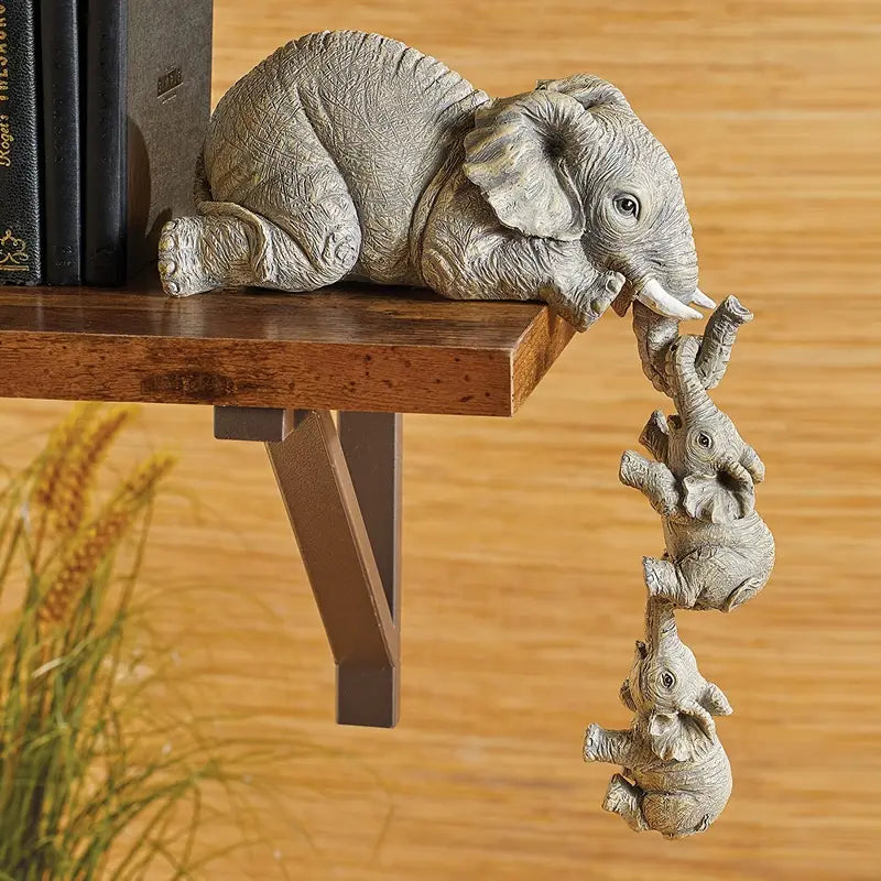 Elephant Family Figurines | Set of 3 Detailed Resin Ornaments for Home & Garden