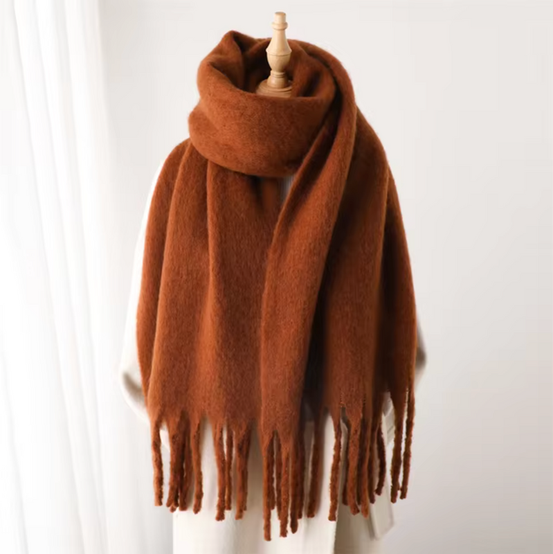 Oversized Scarf with Fringes for Women | Thick Knitted Winter Shawl