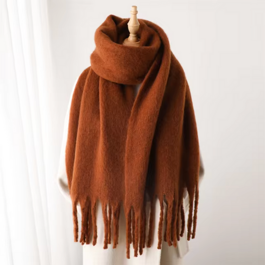 Oversized Scarf with Fringes for Women | Thick Knitted Winter Shawl