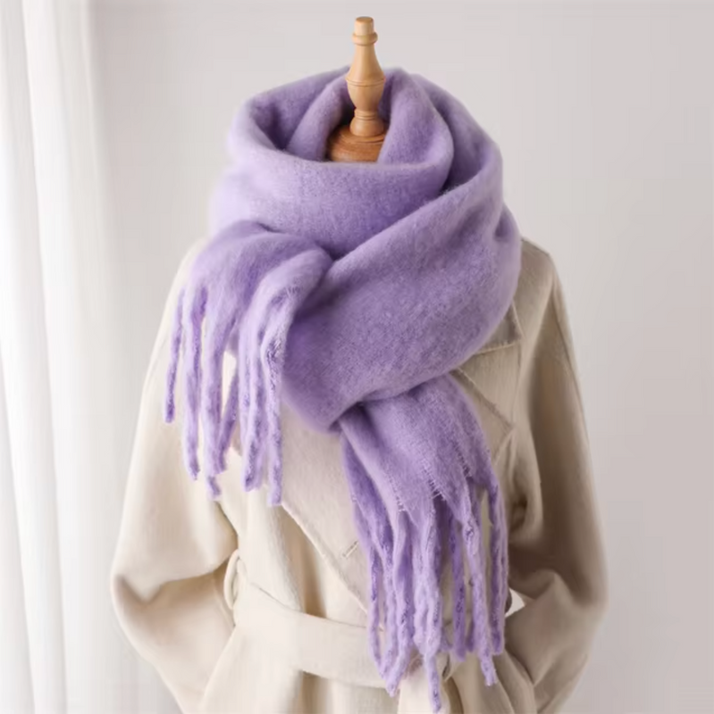 Oversized Scarf with Fringes for Women | Thick Knitted Winter Shawl