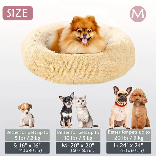 Panier pour animaux en forme de donut apaisant | Panier pour chiens et chats en fausse fourrure lavable
