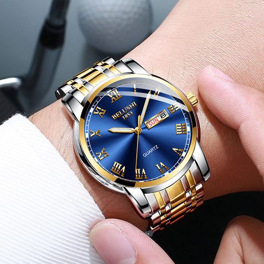 Orologio Bicolore da Uomo | Quadrante Blu Luminoso con Giorno e Data