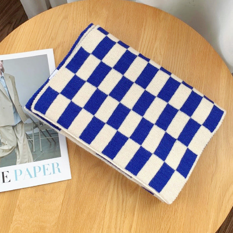 Plaid Knitted Scarf for Women | Two-Tone Checkered Cloth