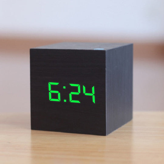 Digital LED Cube Clock | Modern Square Alarm Clock for Desk or Nightstand