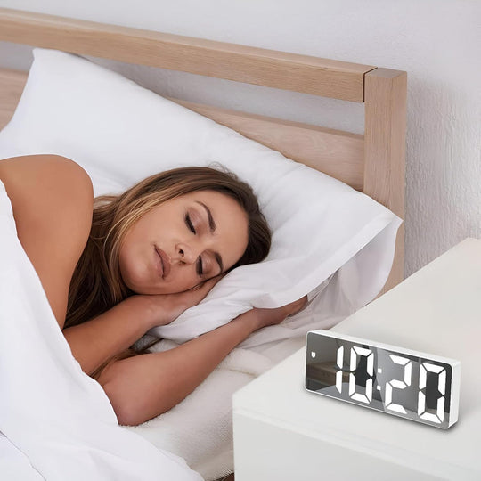 Réveil miroir LED | Horloge vocale avec mémoire en cas de coupure de courant