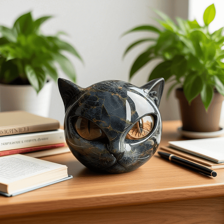 Mystieke Zwarte Kat Sculptuur | Gotisch Kat Hoofd Standbeeld Decor Ornament
