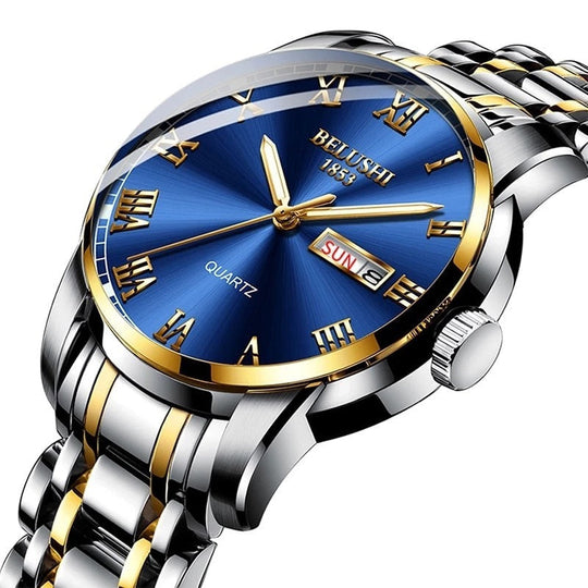Orologio Bicolore da Uomo | Quadrante Blu Luminoso con Giorno e Data