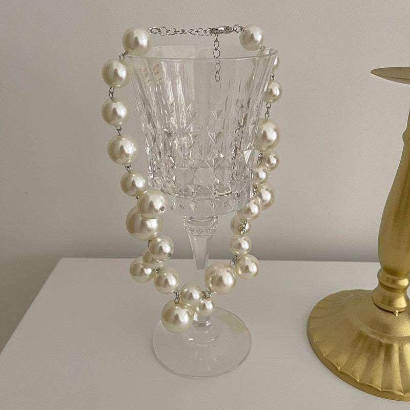 Collana a perle per donna | Grande collana girocollo con perle statement