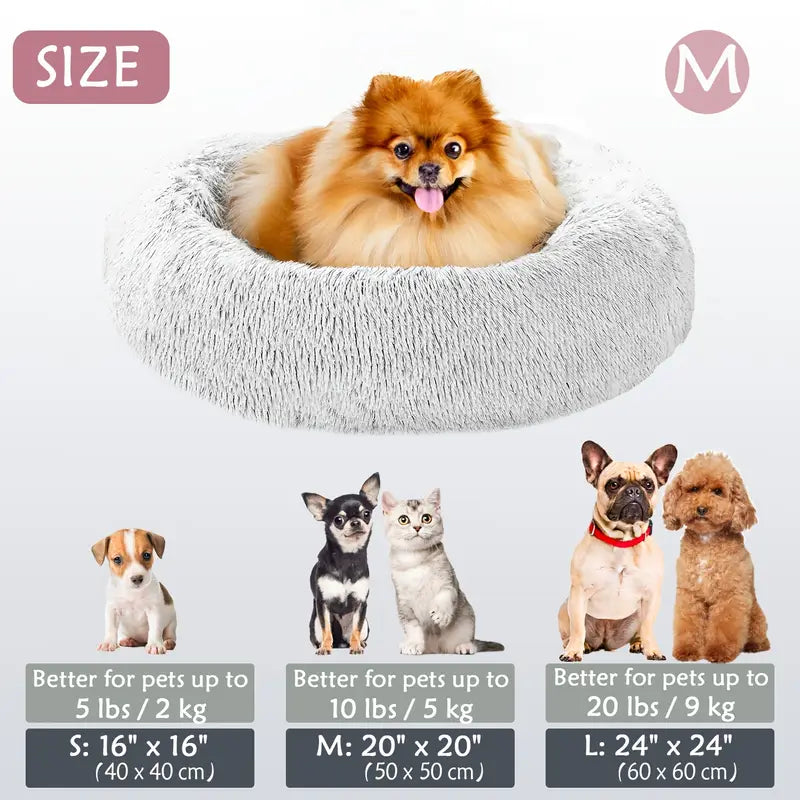 Kalmerende Donut Huisdierenmand | Wasbare Kunstbont Honden & Katten Mand