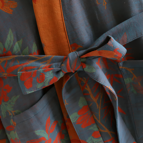 Wafelkatoenen badjas voor heren met vogel- en botanische printrand