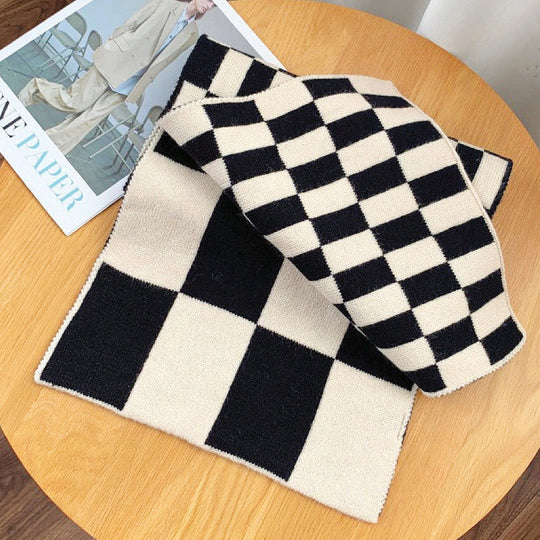 Plaid Knitted Scarf for Women | Two-Tone Checkered Cloth