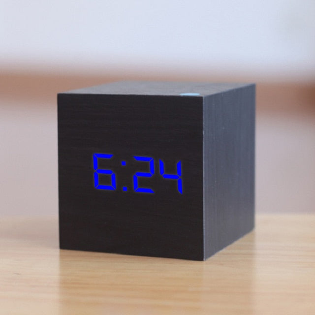 Digital LED Cube Clock | Modern Square Alarm Clock for Desk or Nightstand