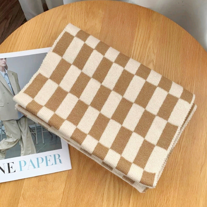 Plaid Knitted Scarf for Women | Two-Tone Checkered Cloth