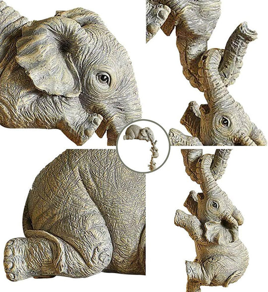 Elephant Family Figurines | Set of 3 Detailed Resin Ornaments for Home & Garden