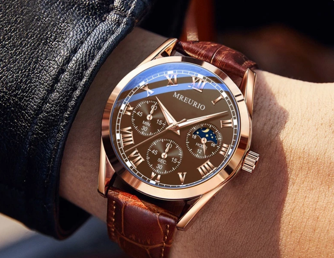 Maanfase Chronograaf Horloge voor Heren | 42mm Kast Roségoud