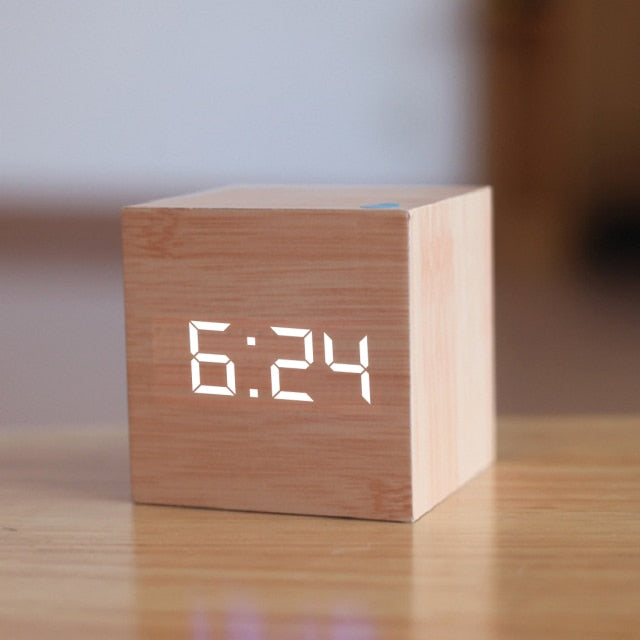Digital LED Cube Clock | Modern Square Alarm Clock for Desk or Nightstand