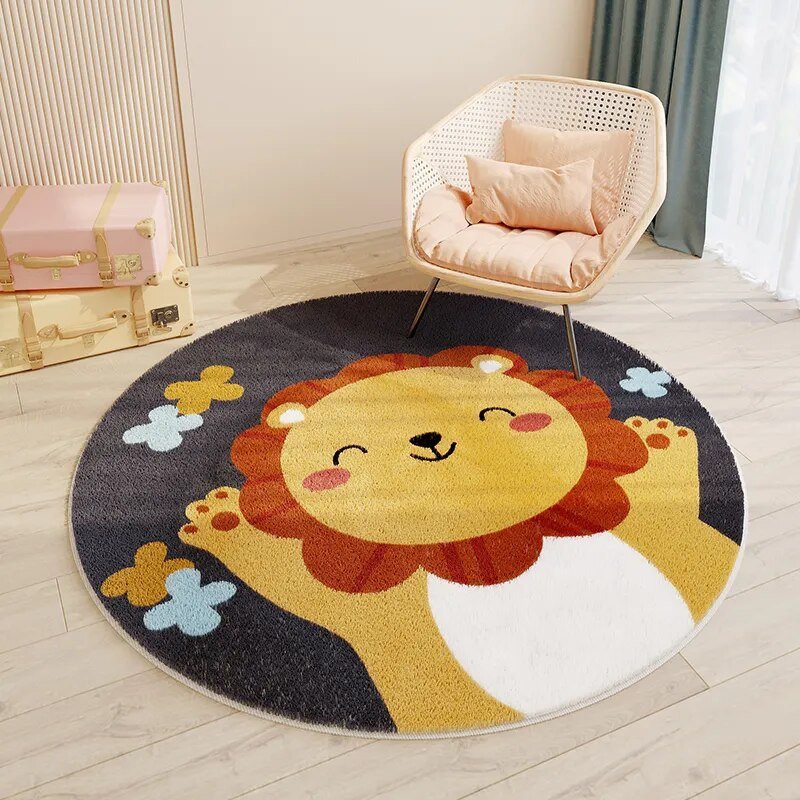 Tapis rond pour chambre d'enfant | Design ludique de dessin animé et illustré