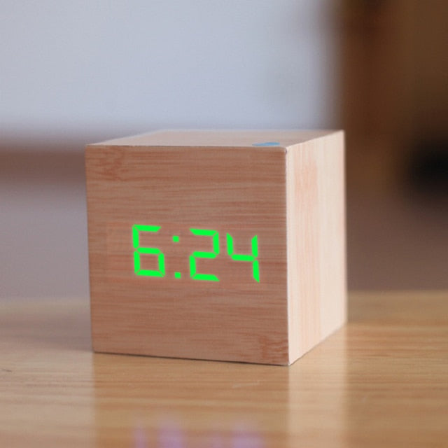 Digital LED Cube Clock | Modern Square Alarm Clock for Desk or Nightstand