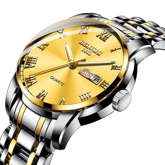 Orologio Bicolore da Uomo | Quadrante Blu Luminoso con Giorno e Data