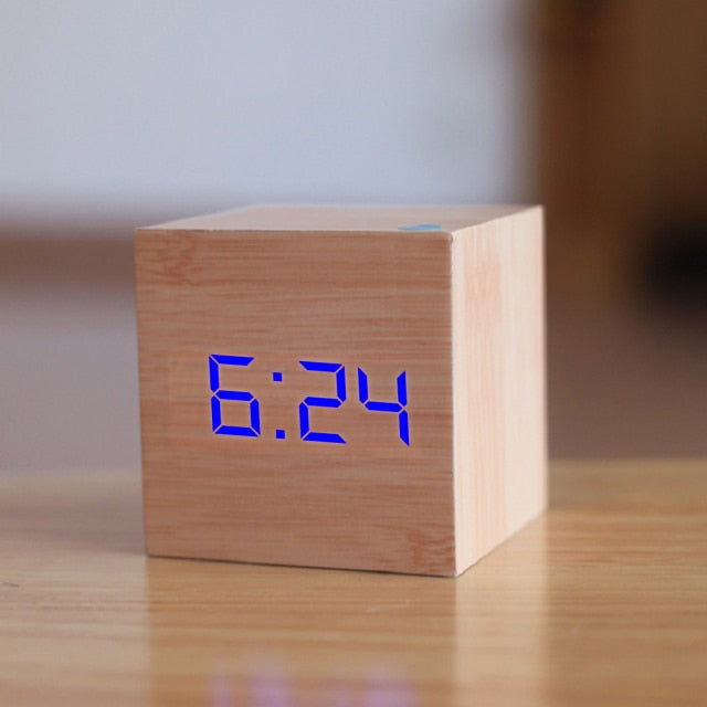 Digital LED Cube Clock | Modern Square Alarm Clock for Desk or Nightstand
