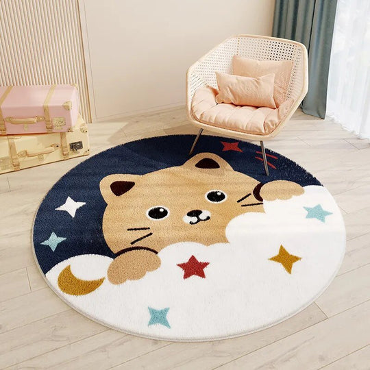 Tapis rond pour chambre d'enfant | Design ludique de dessin animé et illustré