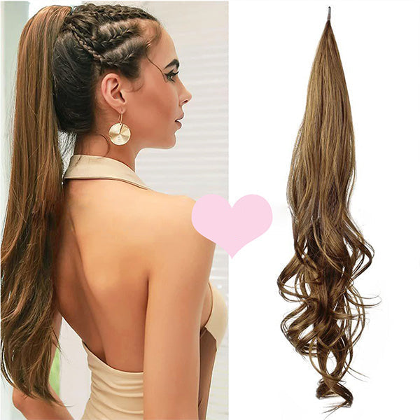 Paardestaart haarverlenging | lange dubbelgevlochten clip-in paardenstaart voor extra volume en volheid