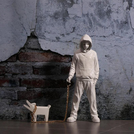 Banksy Man & Dogs Art Sculpture