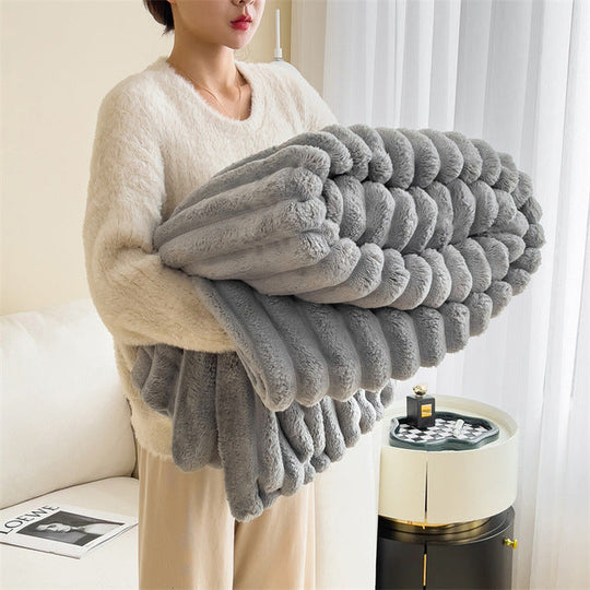 Ribbed Rabbit Plush Fluffy Blanket - Soft, Warm and Stylish