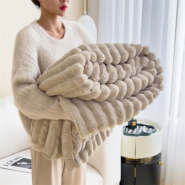 Ribbed Rabbit Plush Fluffy Blanket - Soft, Warm and Stylish