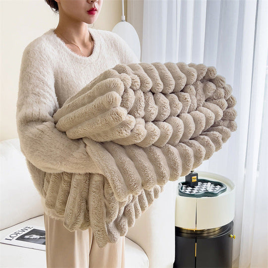 Ribbed Rabbit Plush Fluffy Blanket - Soft, Warm and Stylish