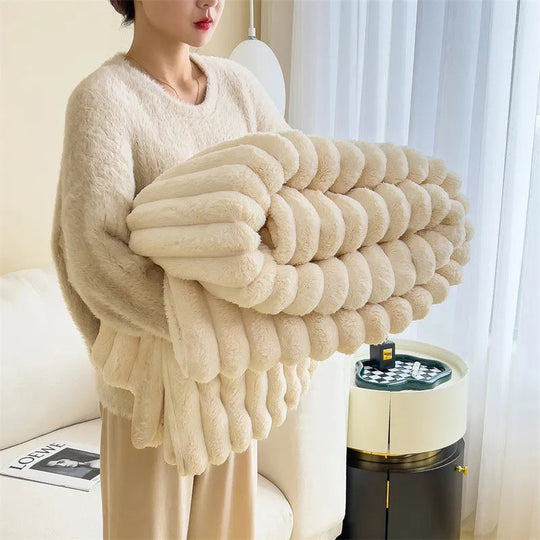 Ribbed Rabbit Plush Fluffy Blanket - Soft, Warm and Stylish