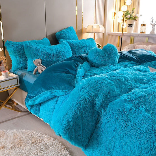 Rêves en peluche - 5 ensembles de literie en polaire + coussin cœur