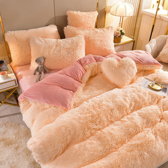 Rêves en peluche - 5 ensembles de literie en polaire + coussin cœur