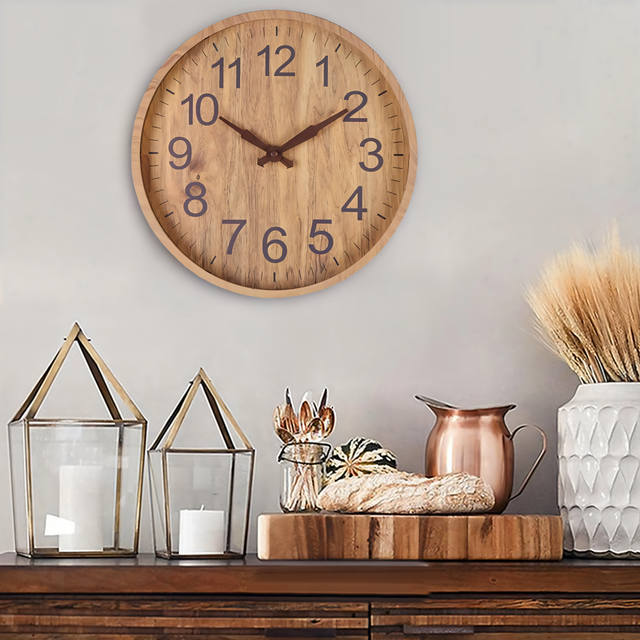 WoodAura – Orologio da parete in legno silenzioso con aspetto naturale